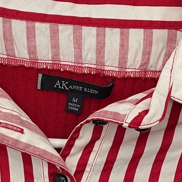 Anne Klein Layered Collar Striped Shirt Sweater | Red | Size M - Picture 6 of 8